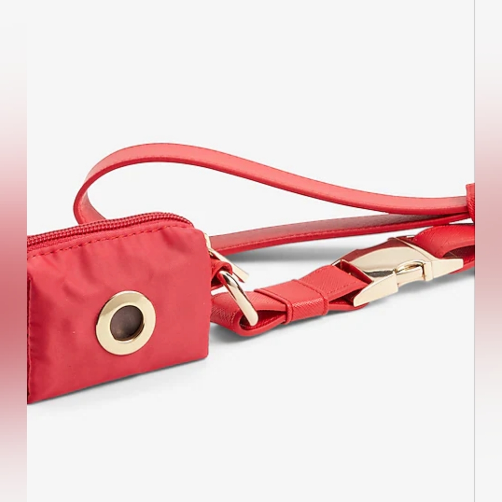 Faux Leather Dog Leash & Bag Set Red Color.